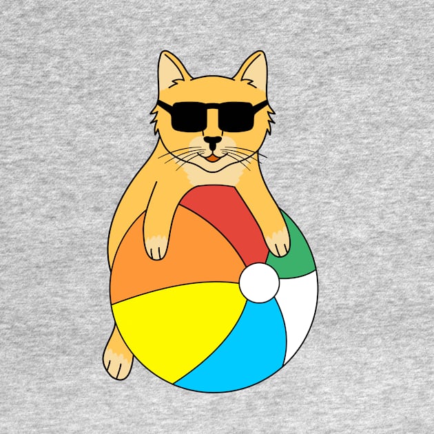 Vintage Orange Cat with Beach ball Summer Time by Cute Tees Kawaii